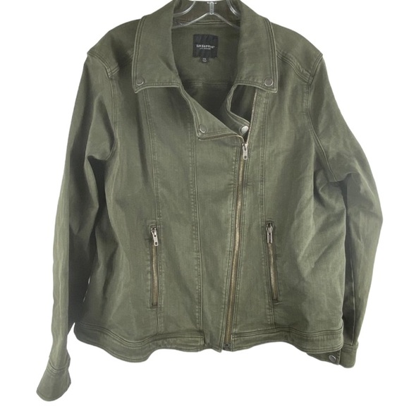 Liverpool Jeans Company Jackets & Blazers - Liverpool Jeans Company Olive Green Moto-Style Jean Jacket